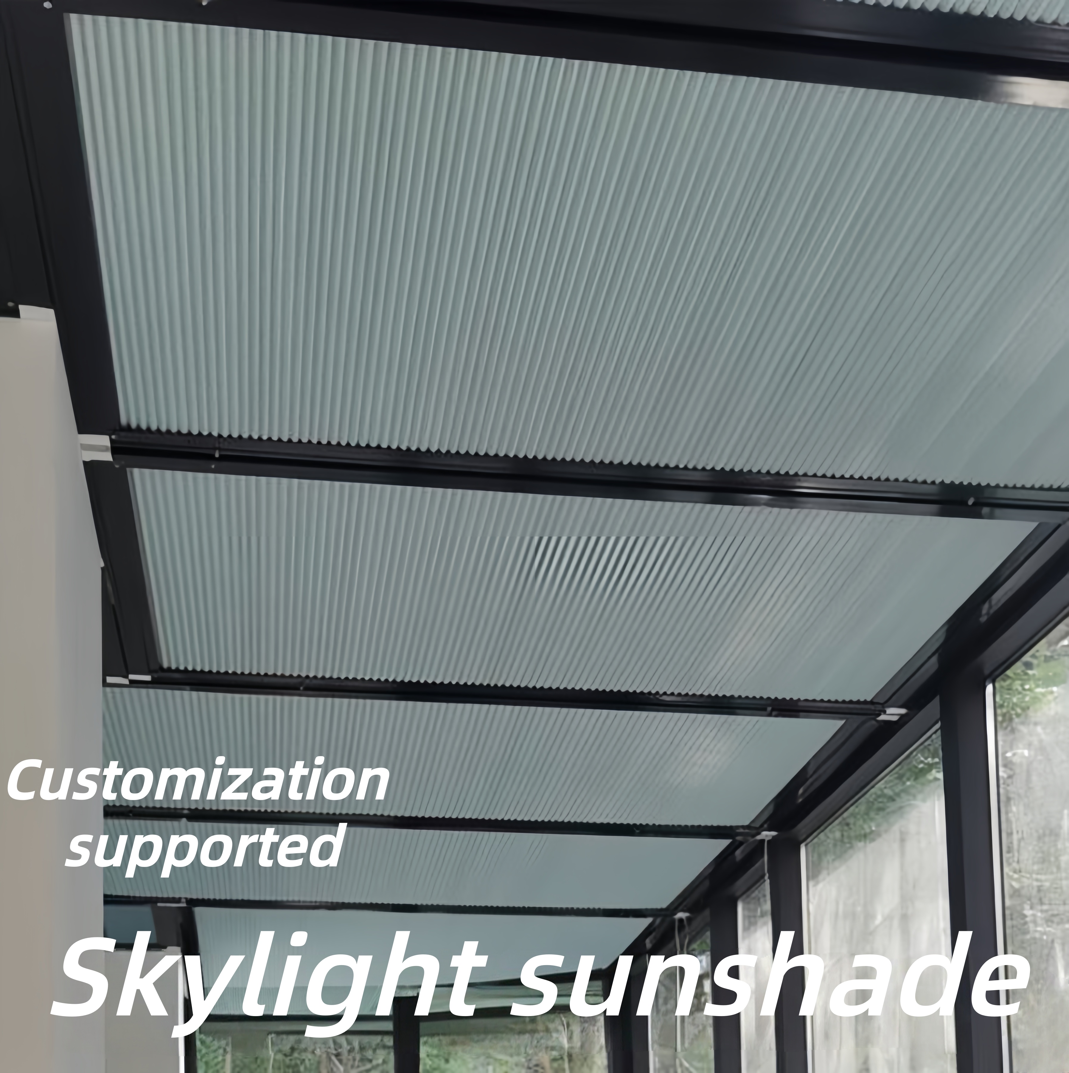 Smart Sunroom Ceiling Shades, Motorized Honeycomb Roof Blinds for Heat Insulation on Glass Roofs